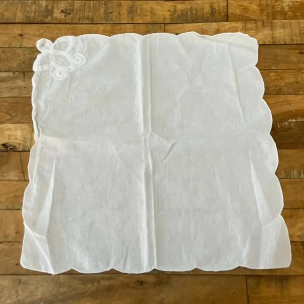 Handmade White Sheer Linen Napkins Floral Embroidery 16x16